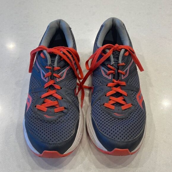 SAUCONY cohesion 11 women’s sneakers size 8.5 good shape, gray with orange. - Picture 1 of 7